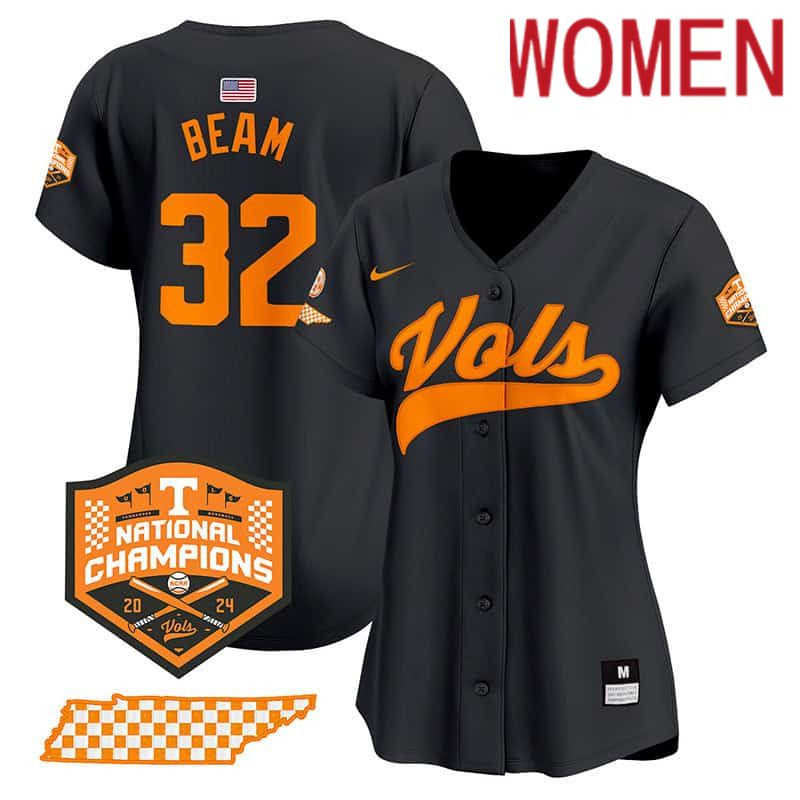 Women Tennessee Volunteers #32 Beam Black 2024 Nike Champions Vapor Premier Limited NCAA Jersey